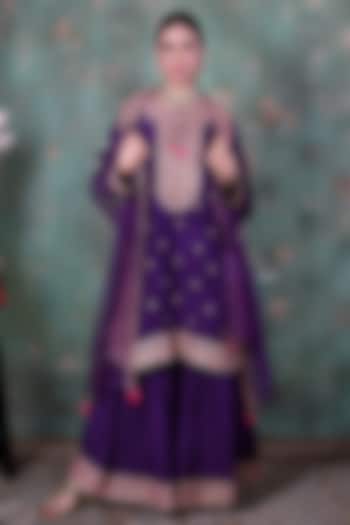 Violet Embroidered Wedding Sharara Set by Niti Bothra at Pernia's Pop Up Shop