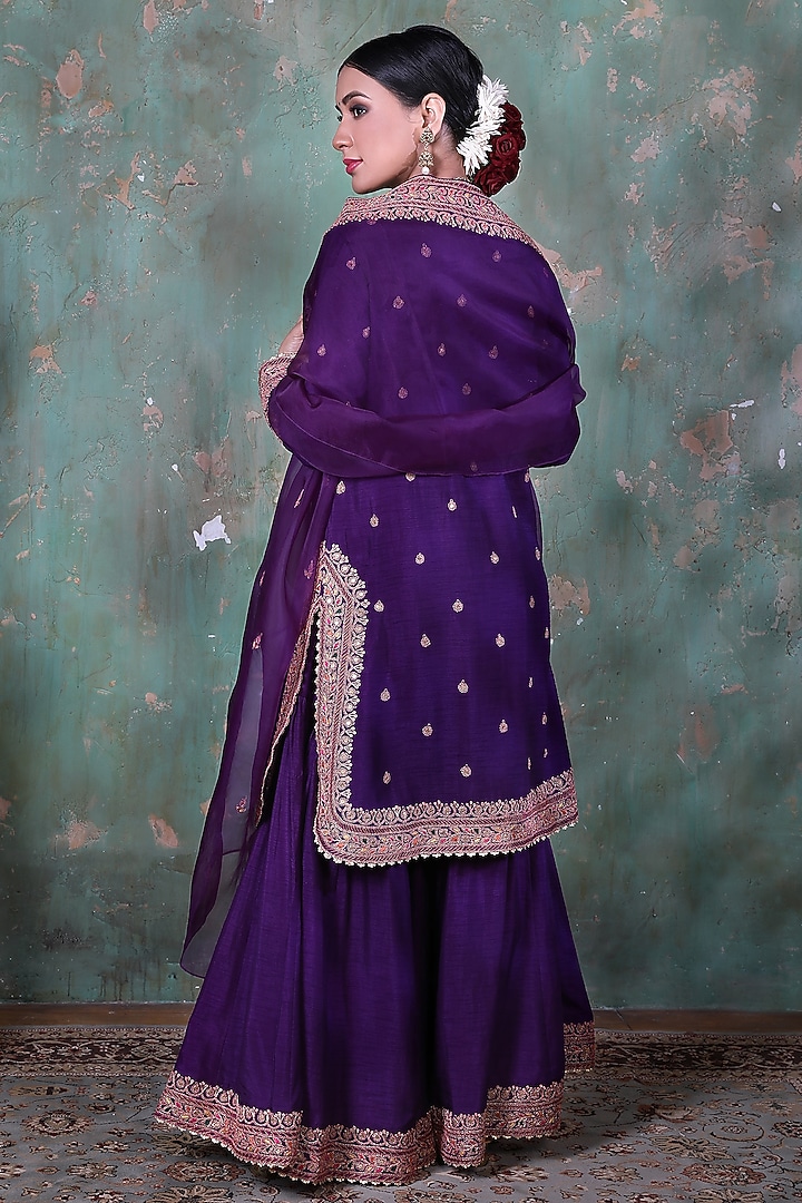 Violet Embroidered Wedding Sharara Set by Niti Bothra at Pernia's Pop Up Shop