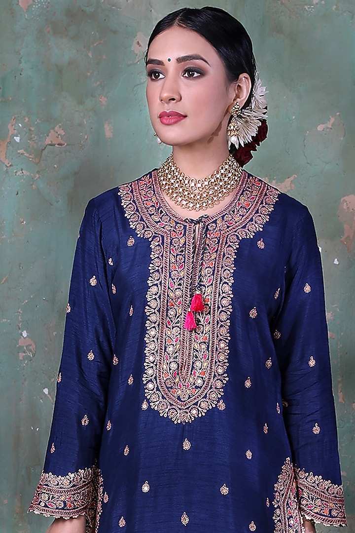 Blue Embroidered Wedding Sharara Set by Niti Bothra at Pernia's Pop Up Shop