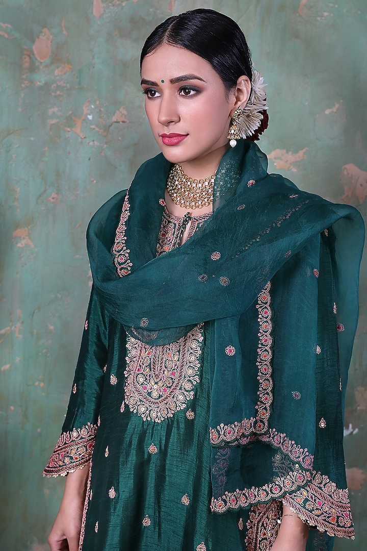 Green Embroidered Wedding Sharara Set by Niti Bothra at Pernia's Pop Up Shop