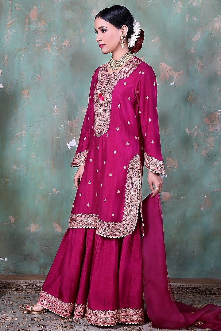 Magenta Embroidered Wedding Sharara Set by Niti Bothra at Pernia's Pop Up Shop