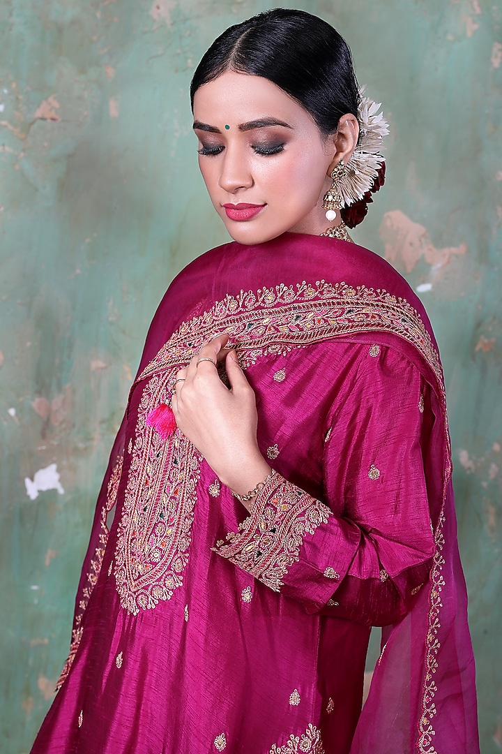 Magenta Embroidered Wedding Sharara Set by Niti Bothra at Pernia's Pop Up Shop