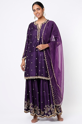 Buy Purple Raw Silk And Pure Munga Silk Lining Cotton Kurta & Pant Set For  Women by Weaver Story Online at Aza Fashions.