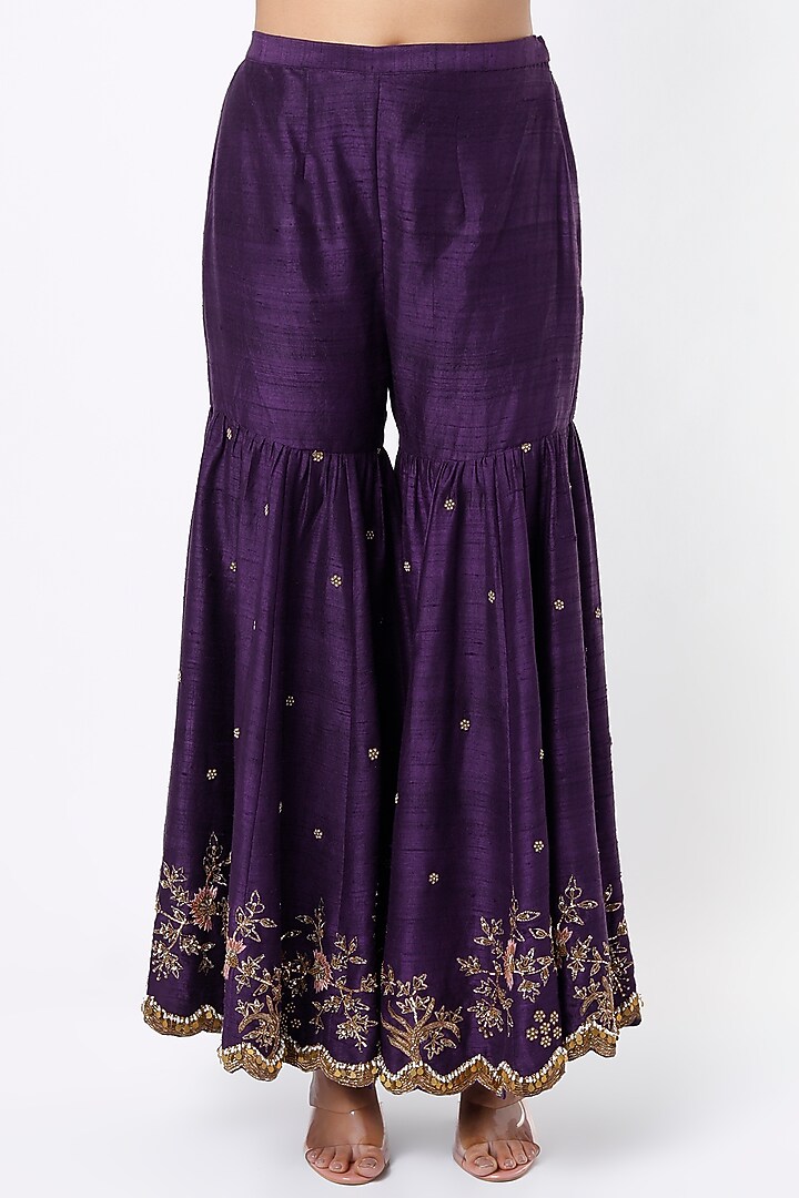 Aubergine Embroidered Bridal Sharara Set by Niti Bothra at Pernia's Pop Up Shop