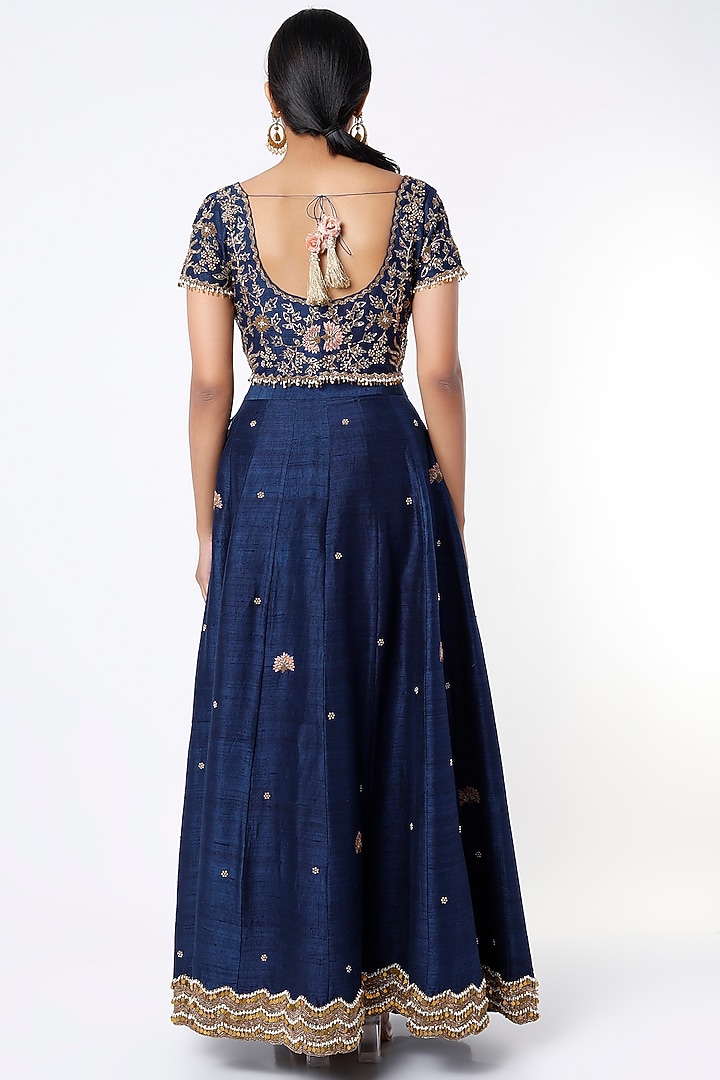Deep Blue Embroidered Wedding Lehenga Set by Niti Bothra at Pernia's Pop Up Shop