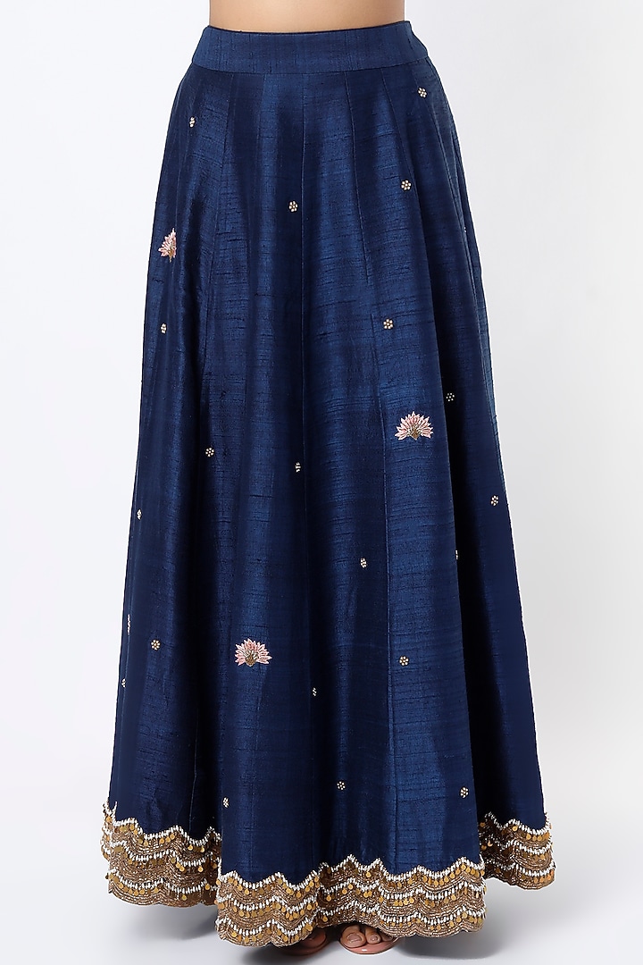 Deep Blue Embroidered Wedding Lehenga Set by Niti Bothra at Pernia's Pop Up Shop