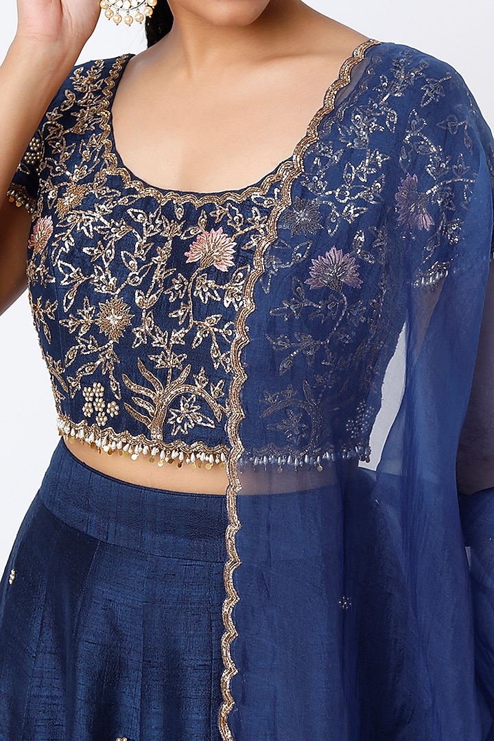 Deep Blue Embroidered Wedding Lehenga Set by Niti Bothra at Pernia's Pop Up Shop