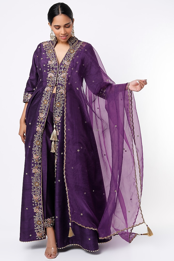 Aubergine Embroidered Jacket Set by Niti Bothra at Pernia's Pop Up Shop