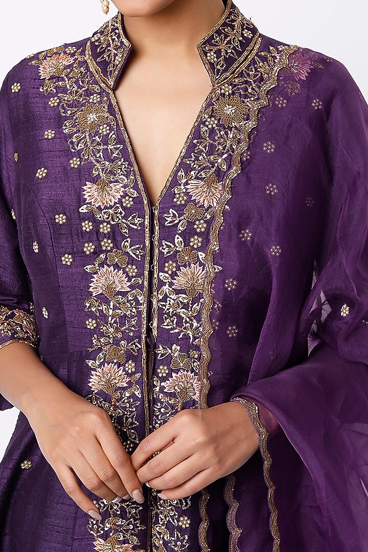 Aubergine Embroidered Jacket Set by Niti Bothra at Pernia's Pop Up Shop