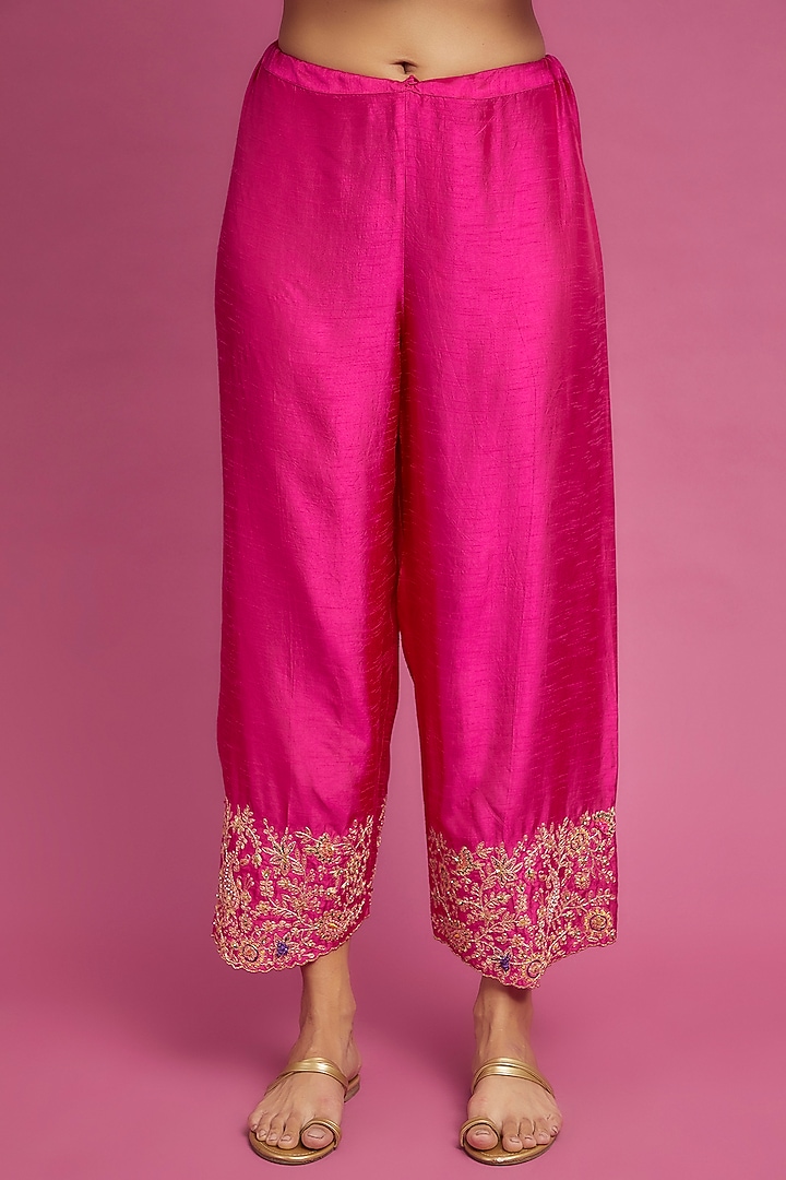 Pink Silk Zardosi Embroidered Kurta Set by Niti Bothra at Pernia's Pop Up Shop