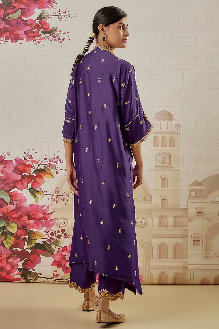 Purple Silk Zari Embroidered Kurta Set by Niti Bothra at Pernia's Pop Up Shop