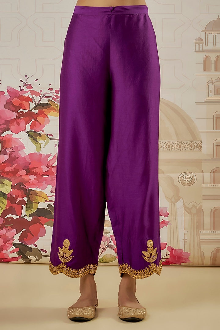 Purple Silk Zari Embroidered Kurta Set by Niti Bothra at Pernia's Pop Up Shop