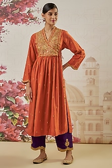 Orange Silk Zari Embroidered Kurta Set by Niti Bothra-POPULAR PRODUCTS AT STORE