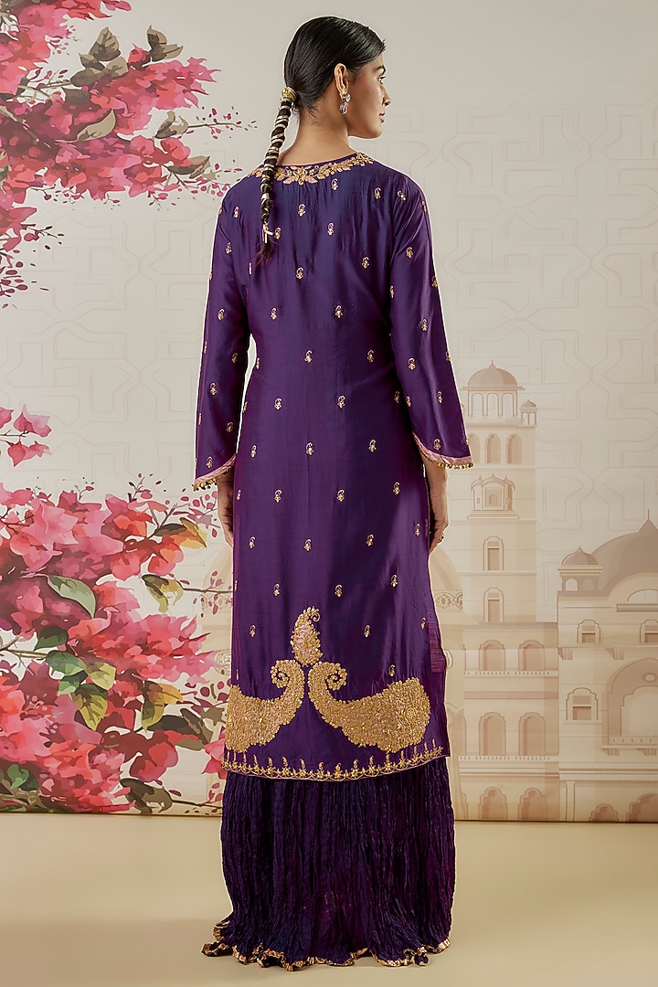 Purple Silk Zari Embroidered Kurta Set by Niti Bothra at Pernia's Pop Up Shop