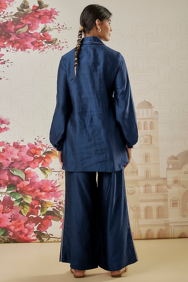 Blue Silk Zardosi Embroidered Co-Ord Set by Niti Bothra at Pernia's Pop Up Shop