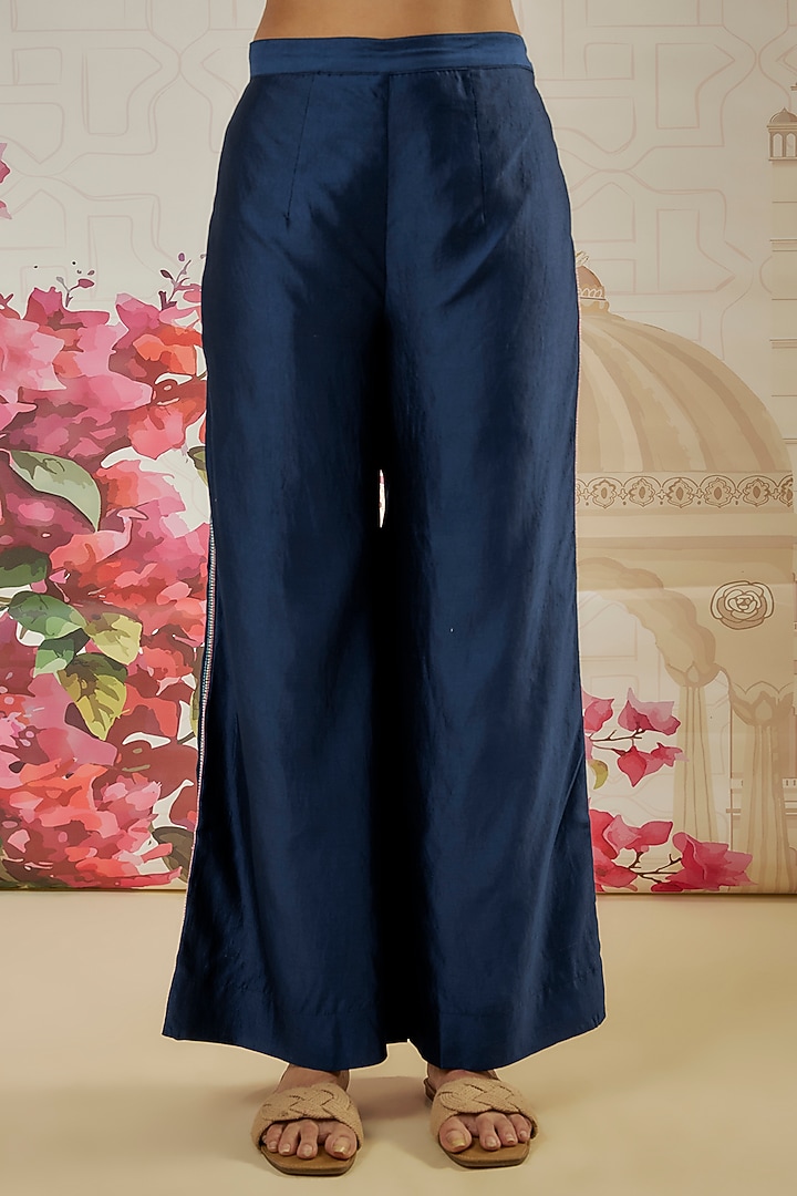 Blue Silk Zardosi Embroidered Co-Ord Set by Niti Bothra at Pernia's Pop Up Shop