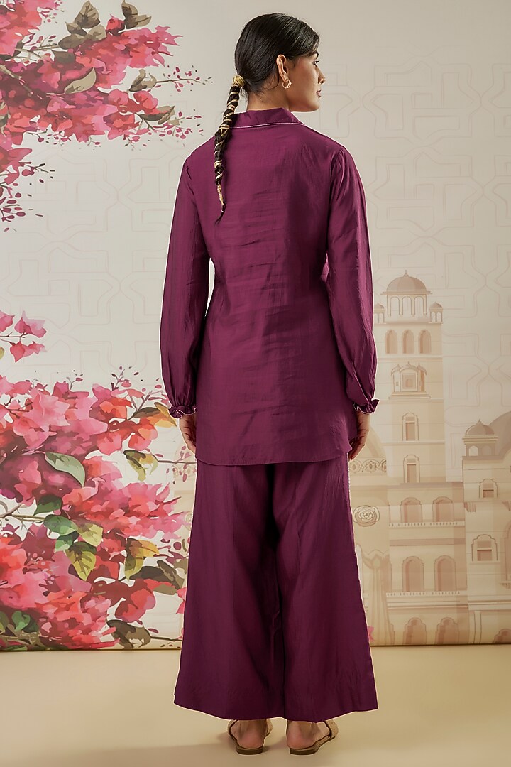 Wine Silk Zardosi Embroidered Co-Ord Set by Niti Bothra at Pernia's Pop Up Shop