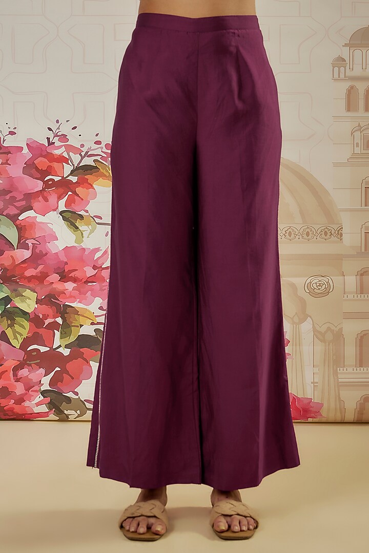 Wine Silk Zardosi Embroidered Co-Ord Set by Niti Bothra at Pernia's Pop Up Shop