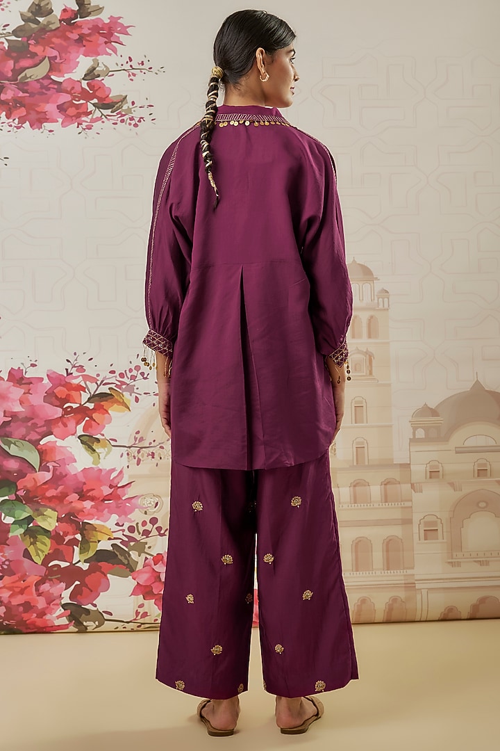 Wine Silk Zardosi Embroidered Co-Ord Set by Niti Bothra at Pernia's Pop Up Shop