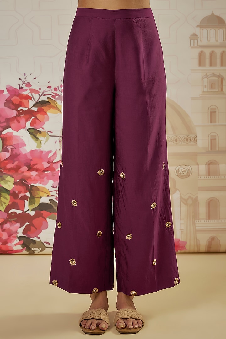 Wine Silk Zardosi Embroidered Co-Ord Set by Niti Bothra at Pernia's Pop Up Shop