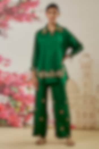 Green Silk Zardosi Embroidered Co-Ord Set by Niti Bothra at Pernia's Pop Up Shop