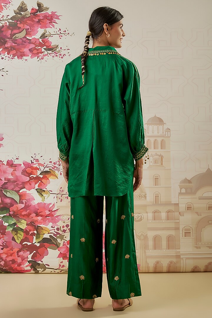 Green Silk Zardosi Embroidered Co-Ord Set by Niti Bothra at Pernia's Pop Up Shop