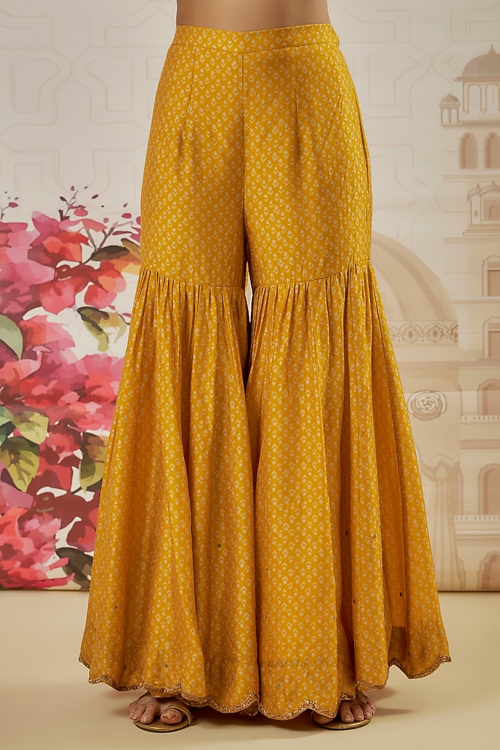 Yellow Silk Blend Printed Wedding Sharara Set by Niti Bothra at Pernia's Pop Up Shop