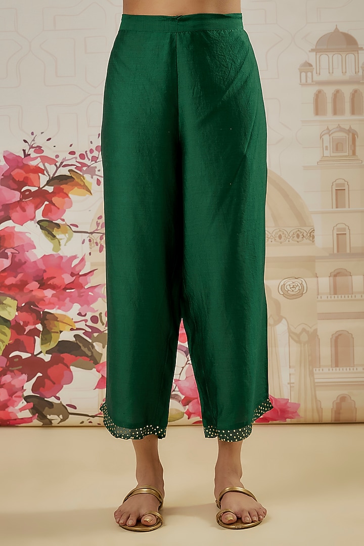 Green Silk Sequins & Pearl Embroidered Kurta Set by Niti Bothra at Pernia's Pop Up Shop