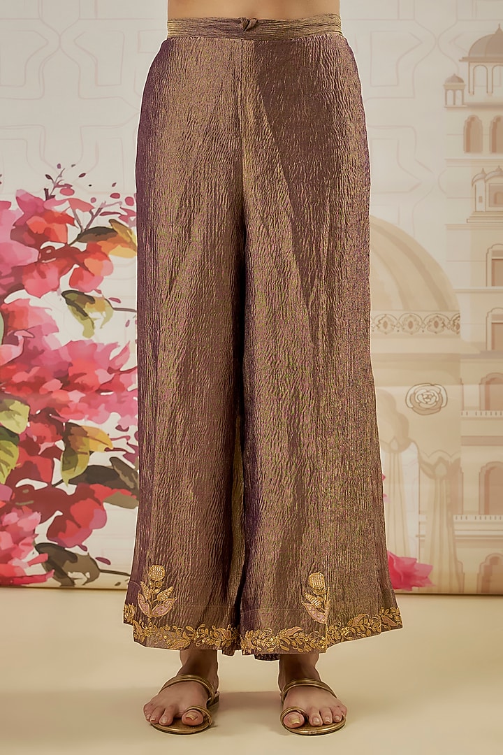 Purple Silk Embroidered Kurta Set by Niti Bothra at Pernia's Pop Up Shop
