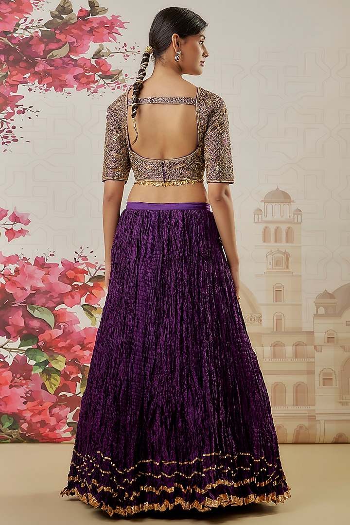 Purple Crushed Silk Bridal Lehenga Set by Niti Bothra at Pernia's Pop Up Shop
