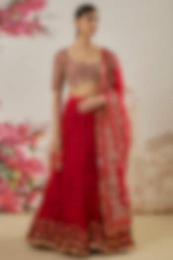 Maroon Crushed Silk Bridal Lehenga Set by Niti Bothra at Pernia's Pop Up Shop