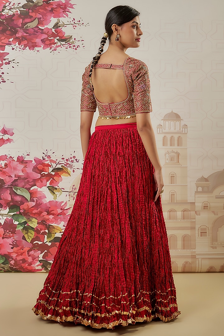 Maroon Crushed Silk Bridal Lehenga Set by Niti Bothra at Pernia's Pop Up Shop