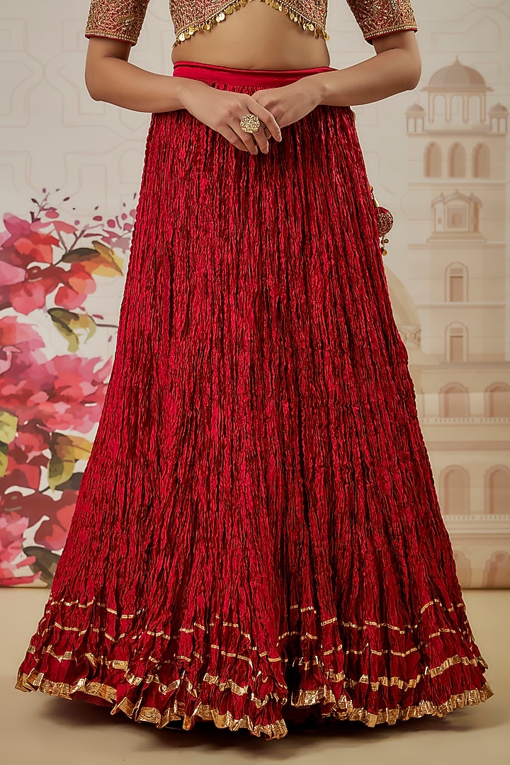 Maroon Crushed Silk Bridal Lehenga Set by Niti Bothra at Pernia's Pop Up Shop