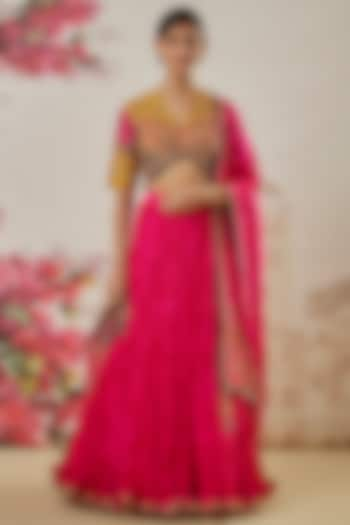 Pink Crushed Silk Wedding Lehenga Set by Niti Bothra at Pernia's Pop Up Shop