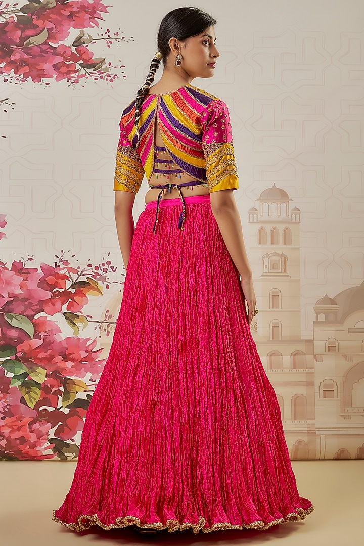 Pink Crushed Silk Wedding Lehenga Set by Niti Bothra at Pernia's Pop Up Shop