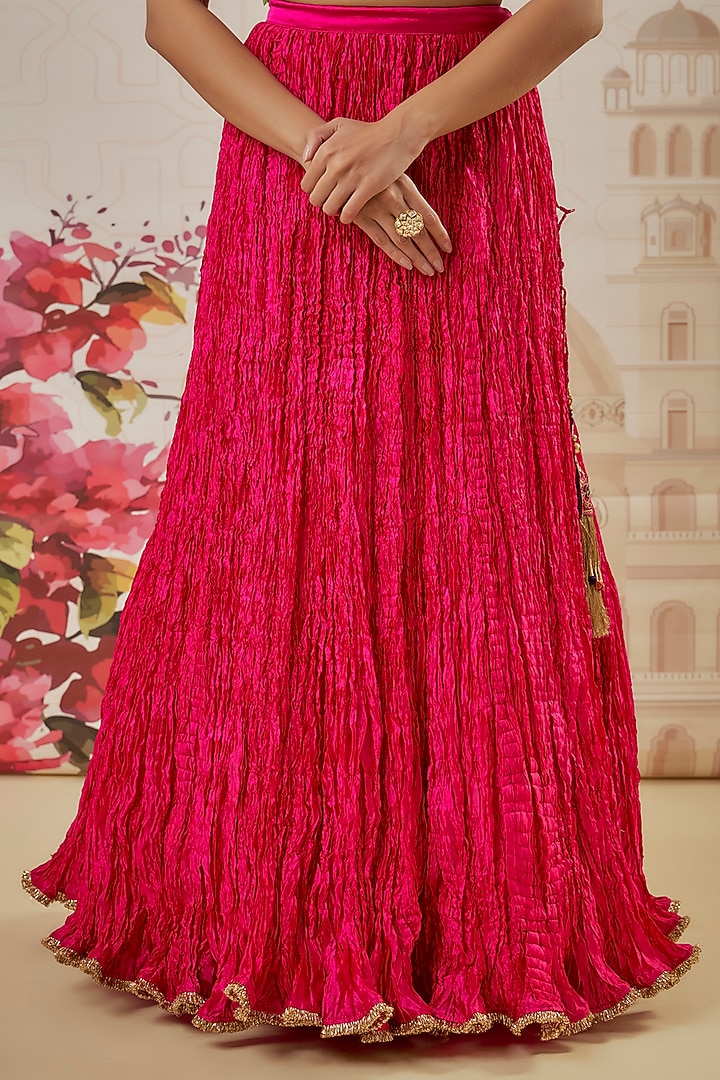 Pink Crushed Silk Wedding Lehenga Set by Niti Bothra at Pernia's Pop Up Shop