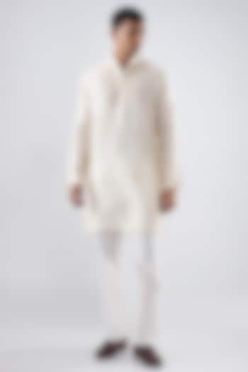 Ivory Silk Tencel Resham Embroidered Kurta Set by Niti Bothra Men at Pernia's Pop Up Shop