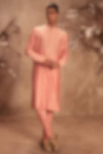 Pink Silk Chanderi Zardosi Embroidered Kurta Set by Niti Bothra Men