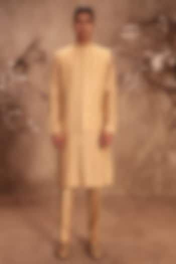 Ivory Silk Chanderi Zardosi Embroidered Bundi Jacket Set by Niti Bothra Men