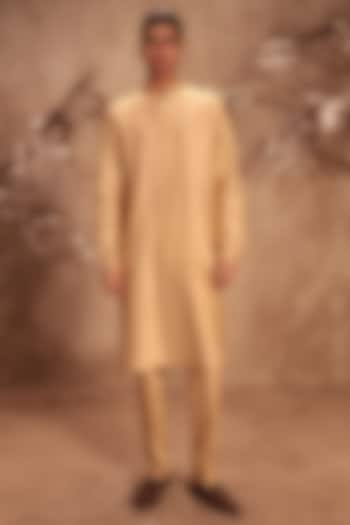 Ivory Silk Chanderi Tikki Embroidered Kurta Set by Niti Bothra Men
