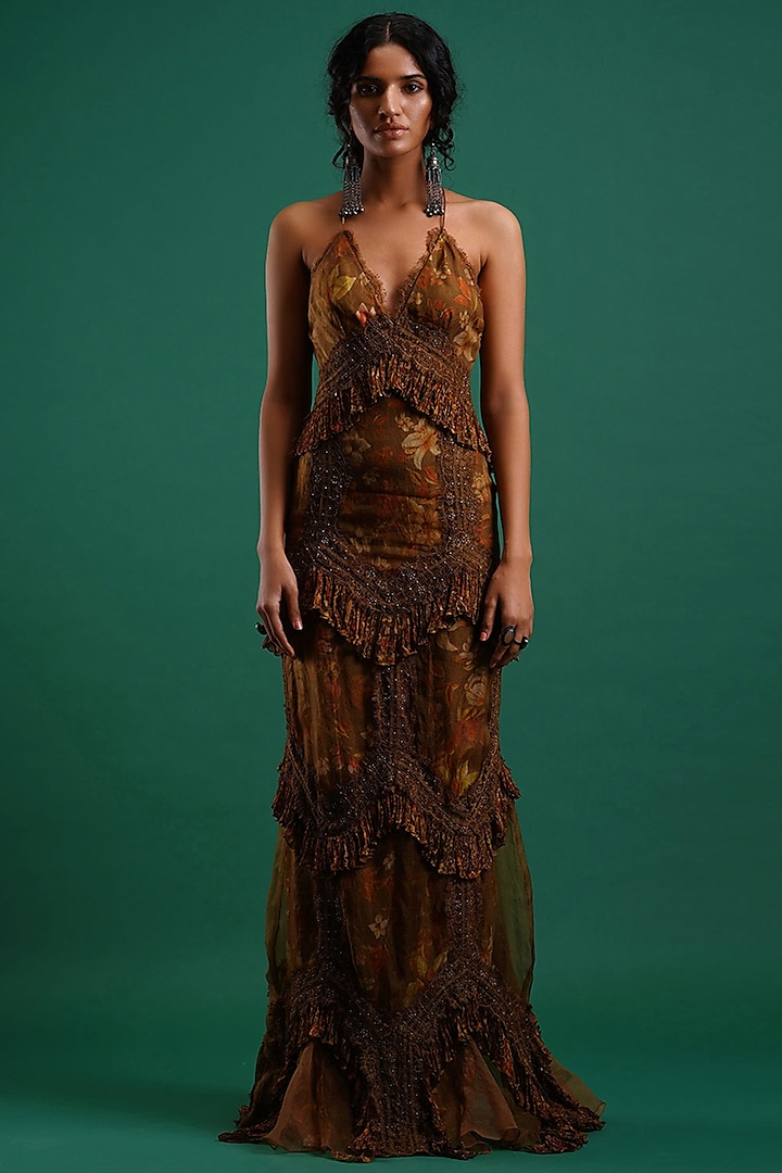 Olive Printed Dress by Nidhi Yasha