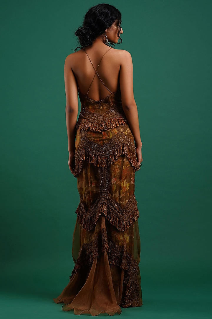Olive Printed Cocktail Dress by Nidhi Yasha at Pernia's Pop Up Shop