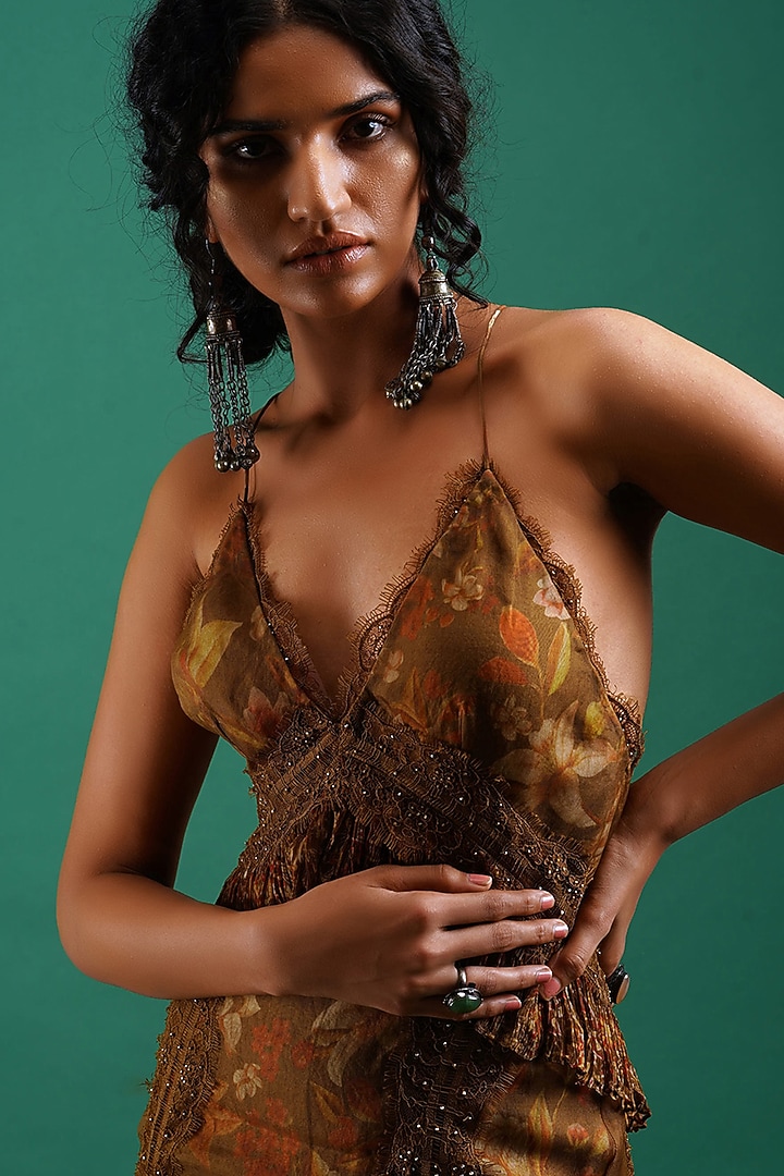 Olive Printed Cocktail Dress by Nidhi Yasha at Pernia's Pop Up Shop