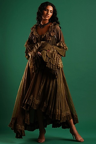Olive Flared Dress by Nidhi Yasha