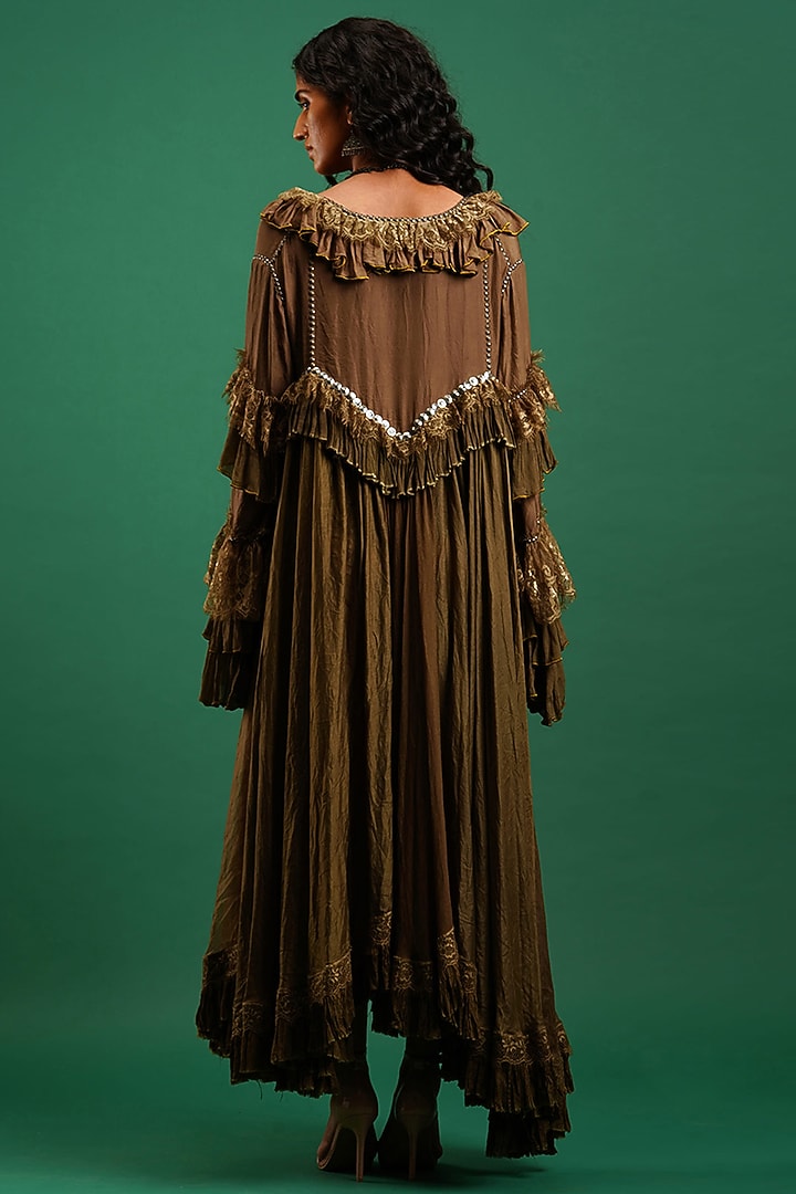 Olive Flared Cocktail Dress by Nidhi Yasha at Pernia's Pop Up Shop