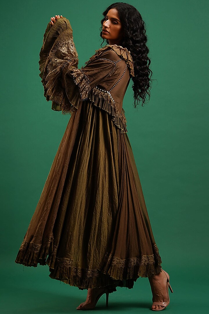 Olive Flared Cocktail Dress by Nidhi Yasha at Pernia's Pop Up Shop