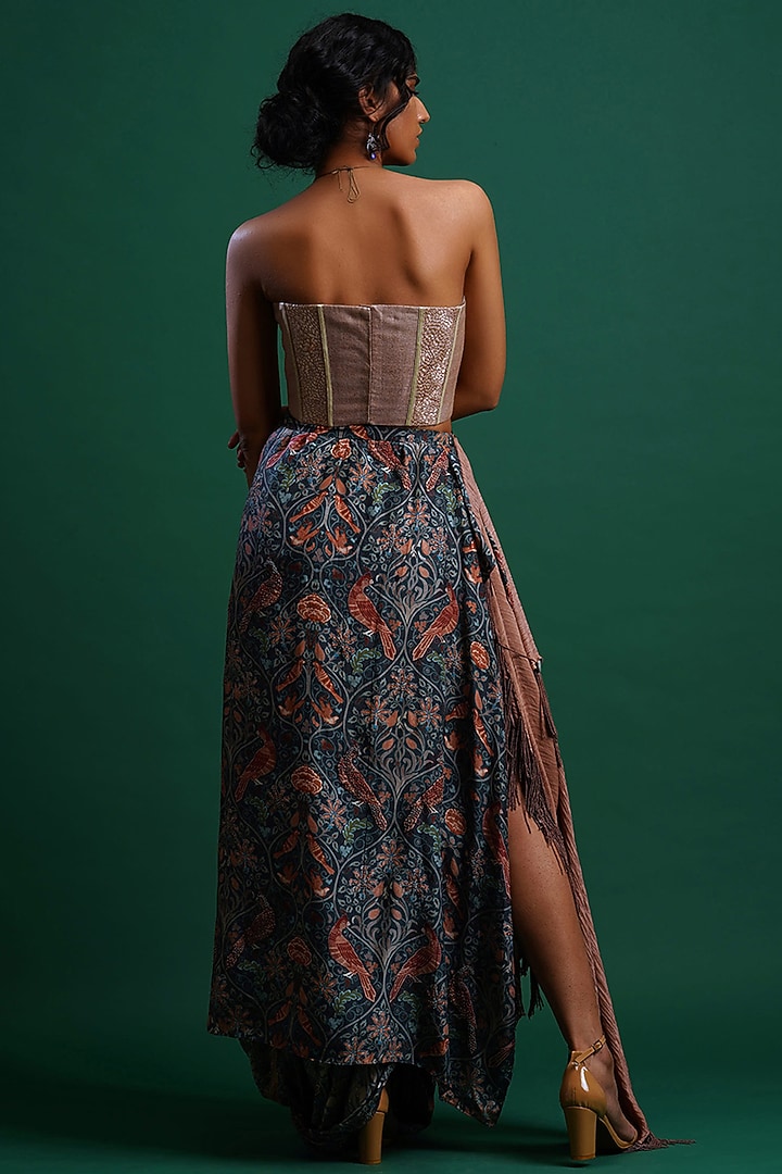 Blue & Powder Pink Printed Skirt by Nidhi Yasha at Pernia's Pop Up Shop