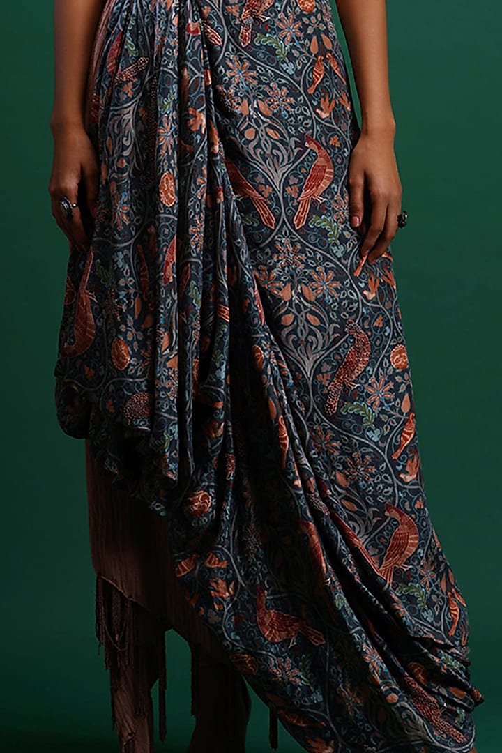 Blue & Powder Pink Printed Skirt by Nidhi Yasha at Pernia's Pop Up Shop