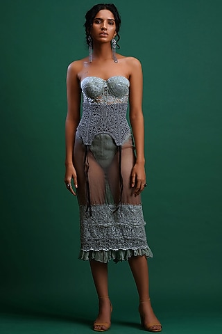 Grey Bodysuit With Leather Belt by Nidhi Yasha