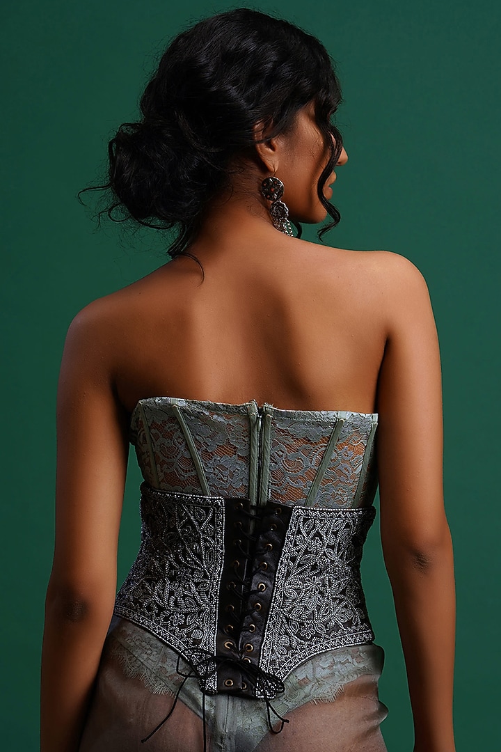 Grey Bodysuit With Leather Belt by Nidhi Yasha at Pernia's Pop Up Shop